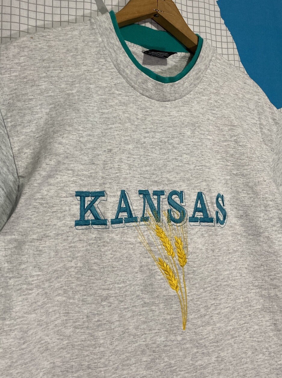Vintage Signal Sport Kansas Tshirt Large Single Stitch Embroidered Wheat 90s