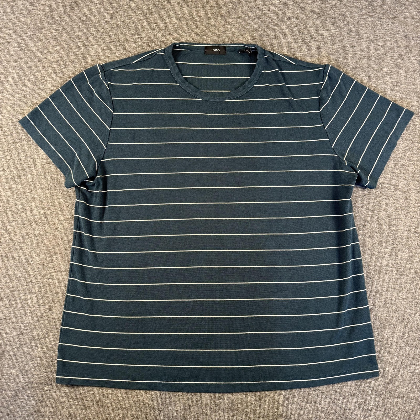 Theory Shirt Mens 2XL Teal Blue Striped Essential Tee Crewneck Modal Blend Soft