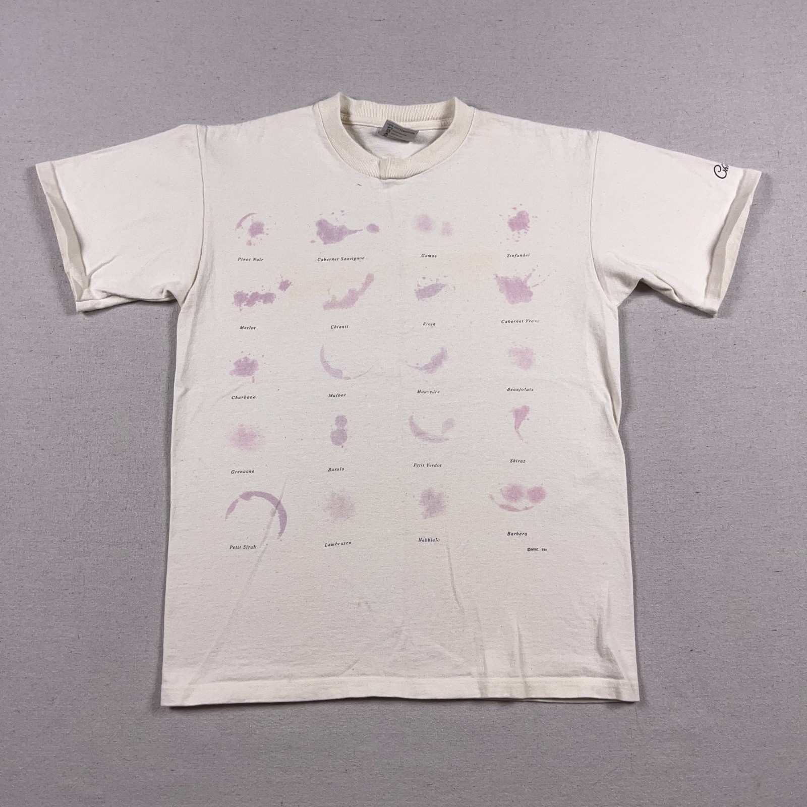 Vtg Wine Stain T Shirt Mens Medium Heavyweight Ivory Single Stitch MINC USA 90s