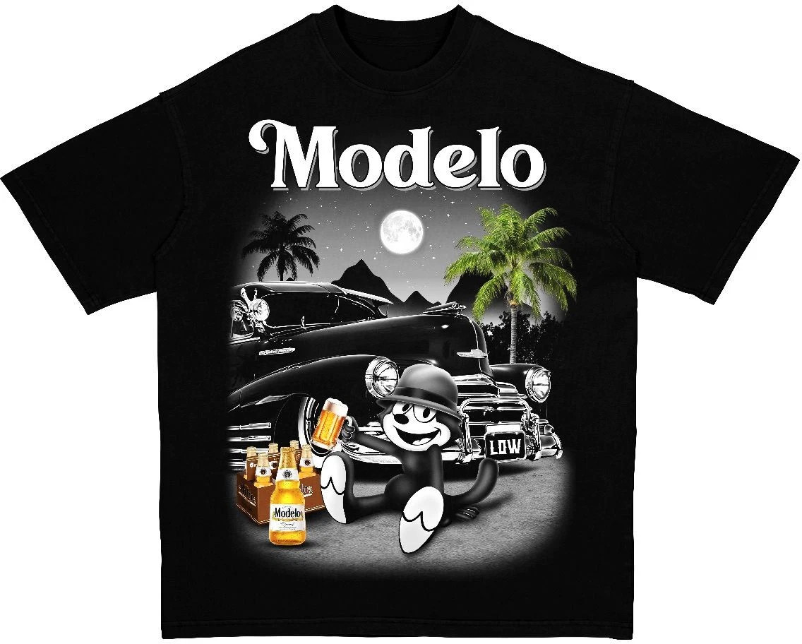 Modelo The Cat Mens Heavyweight Low Rider T-Shirt Print On Shaka Wear Tee