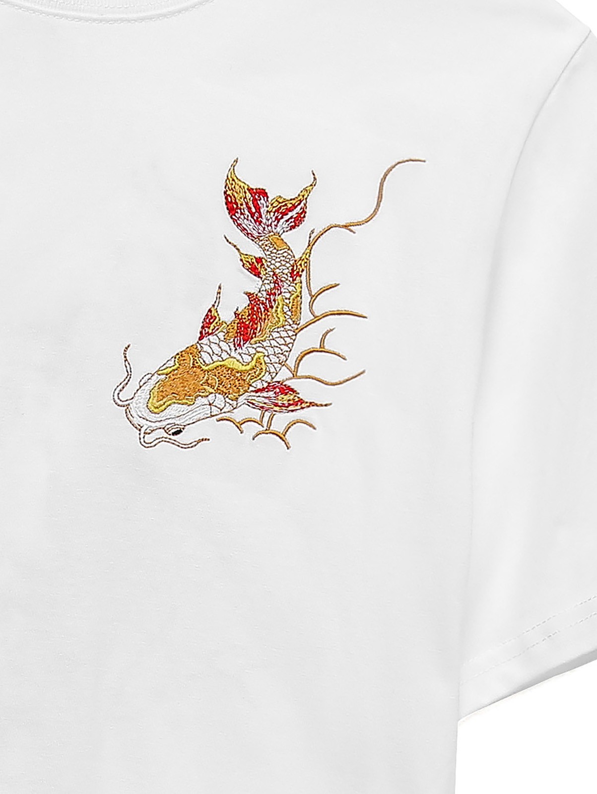 Niepce Japanese Streetwear Embroidery T-shirt Golden Koi Fish Graphic Tee