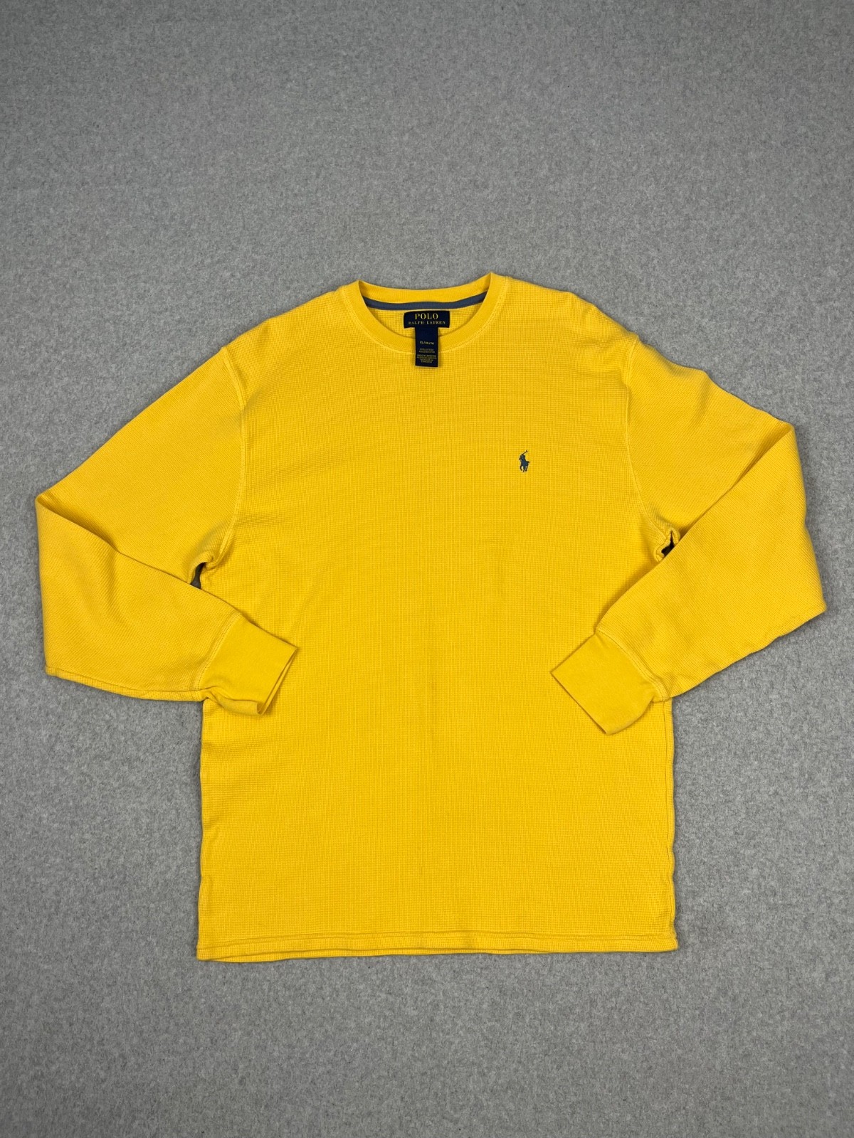 Polo Ralph Lauren Shirt Mens XL Yellow Waffle Knit Long Sleeve Crew Neck