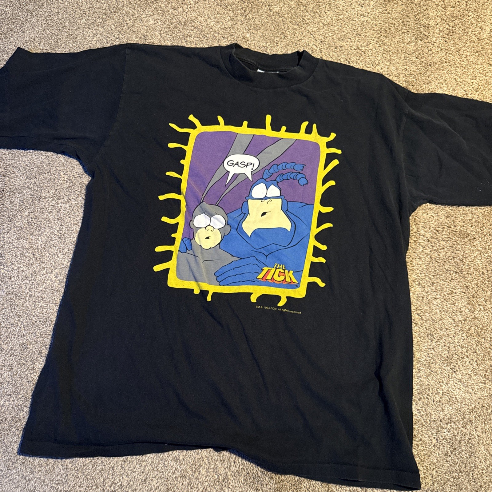 Vintage 1994 the Tick superhero promo cartoon black tee on all sports tag XL