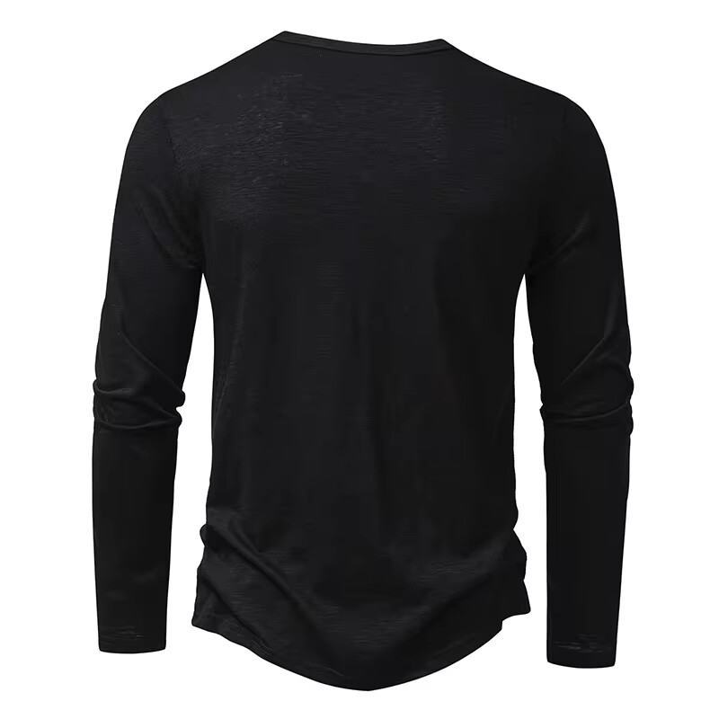 Men’s Shirt Cotton Henley Neck T-Shirts Long Sleeve Casual Button Plain 25% OFF