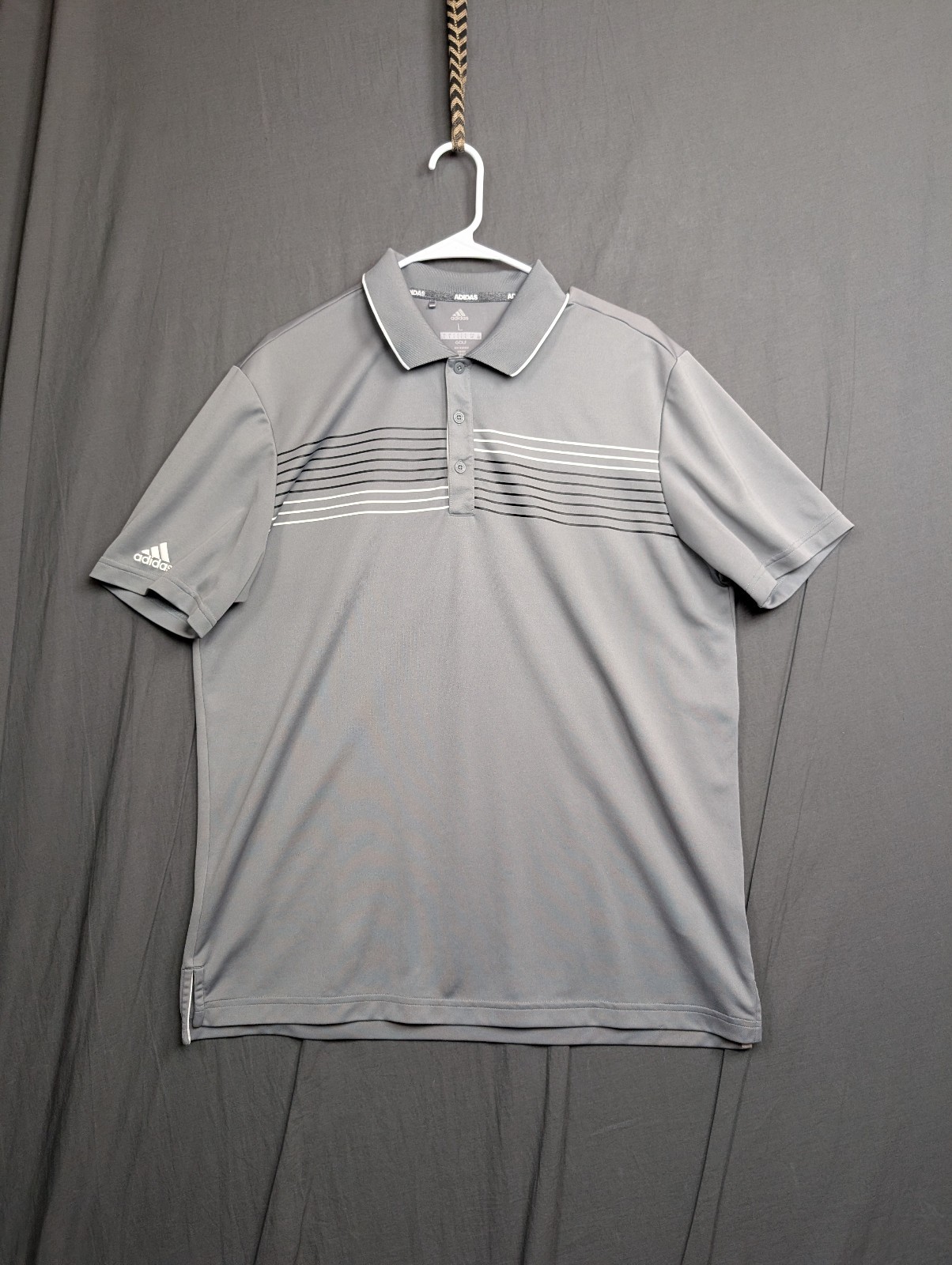 Adidas Golf Men’s Polo Shirt Short Sleeve Grey Striped Chest Size Large