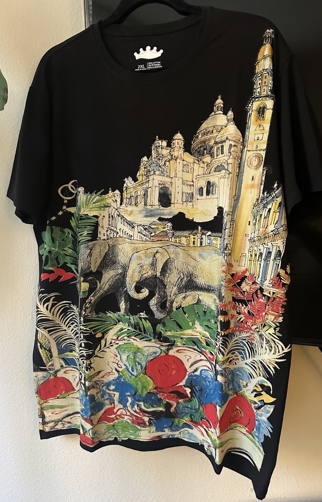 Heads or Tails Men’s Rhinestones Beaded / Black T-shirt Elephants Size 2XL