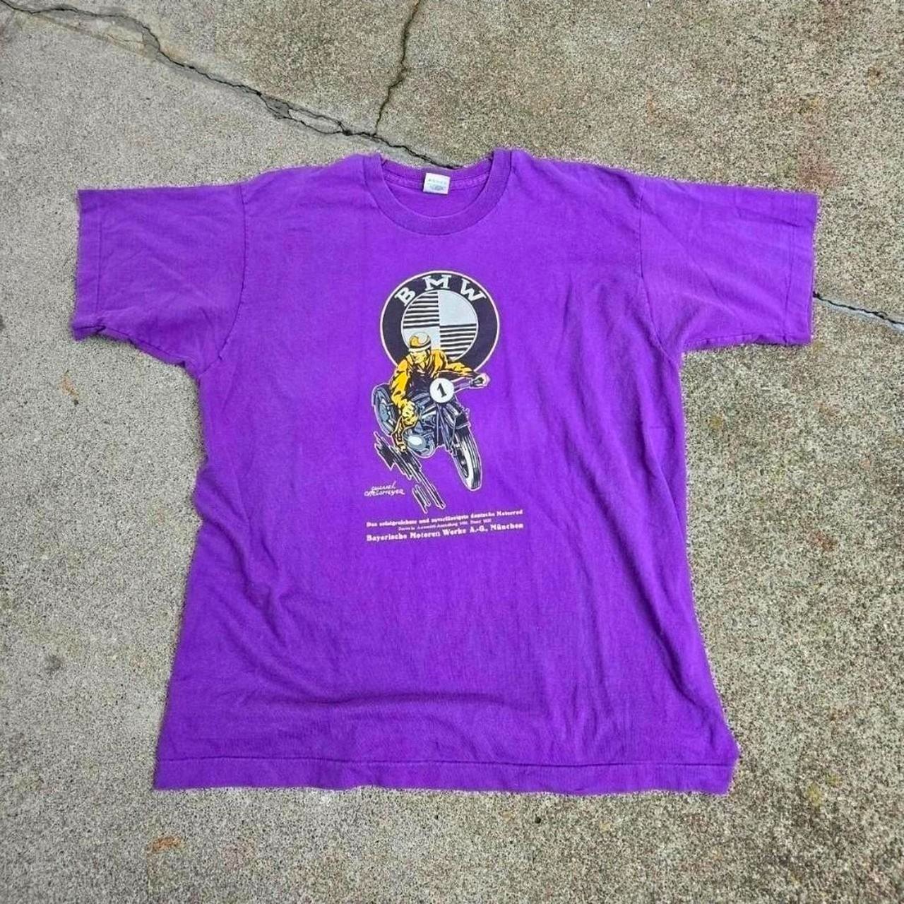 Vtg 90s BMW Motorcycle T Shirt Purple XL Racing Biker Dealer Beamer