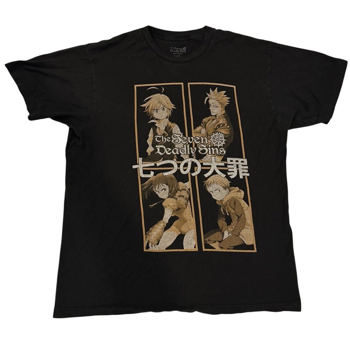 Seven Deadly Sins Manga Panel Graphic Tee Black Cotton Anime Men XL EUC