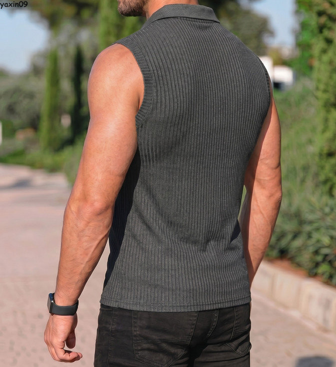 Summer Mens T-shirts V-neck Sleeveless Tops Outdoor Casual Beach Shirts Fashion
