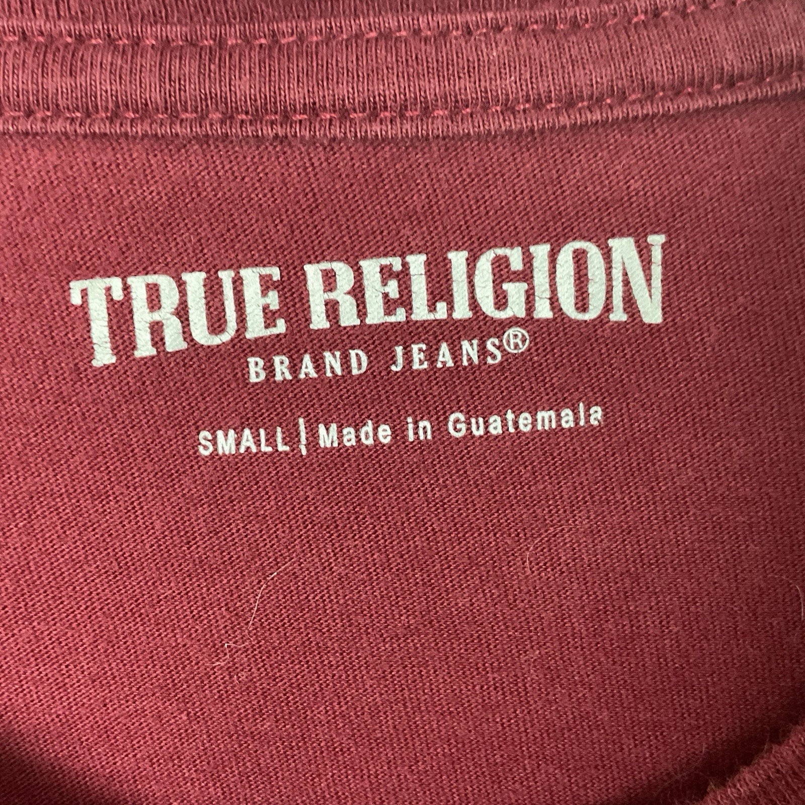 True Religion Men’s Wine Red Full Logo Short Sleeve Crewneck Tee/T-Shirt Size S