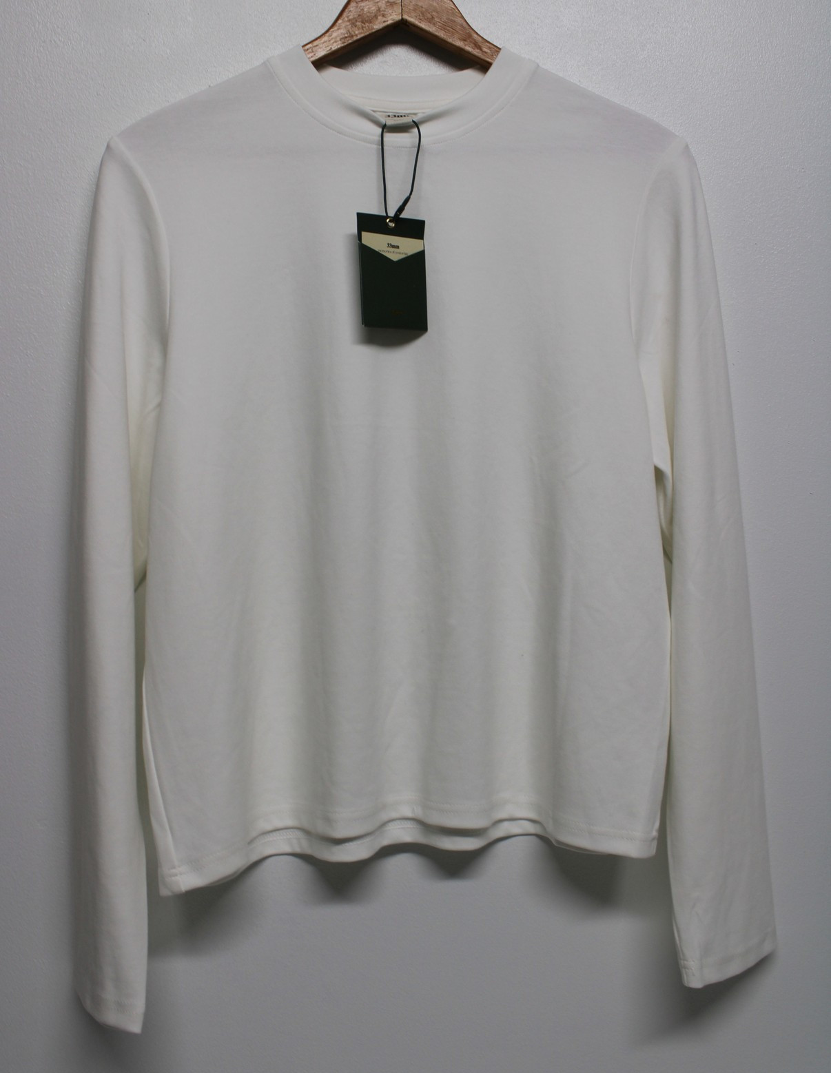 NWT 33mm Mens Long Sleeve Tee White Crewneck T-Shirt Small Cotton Stretch Plain