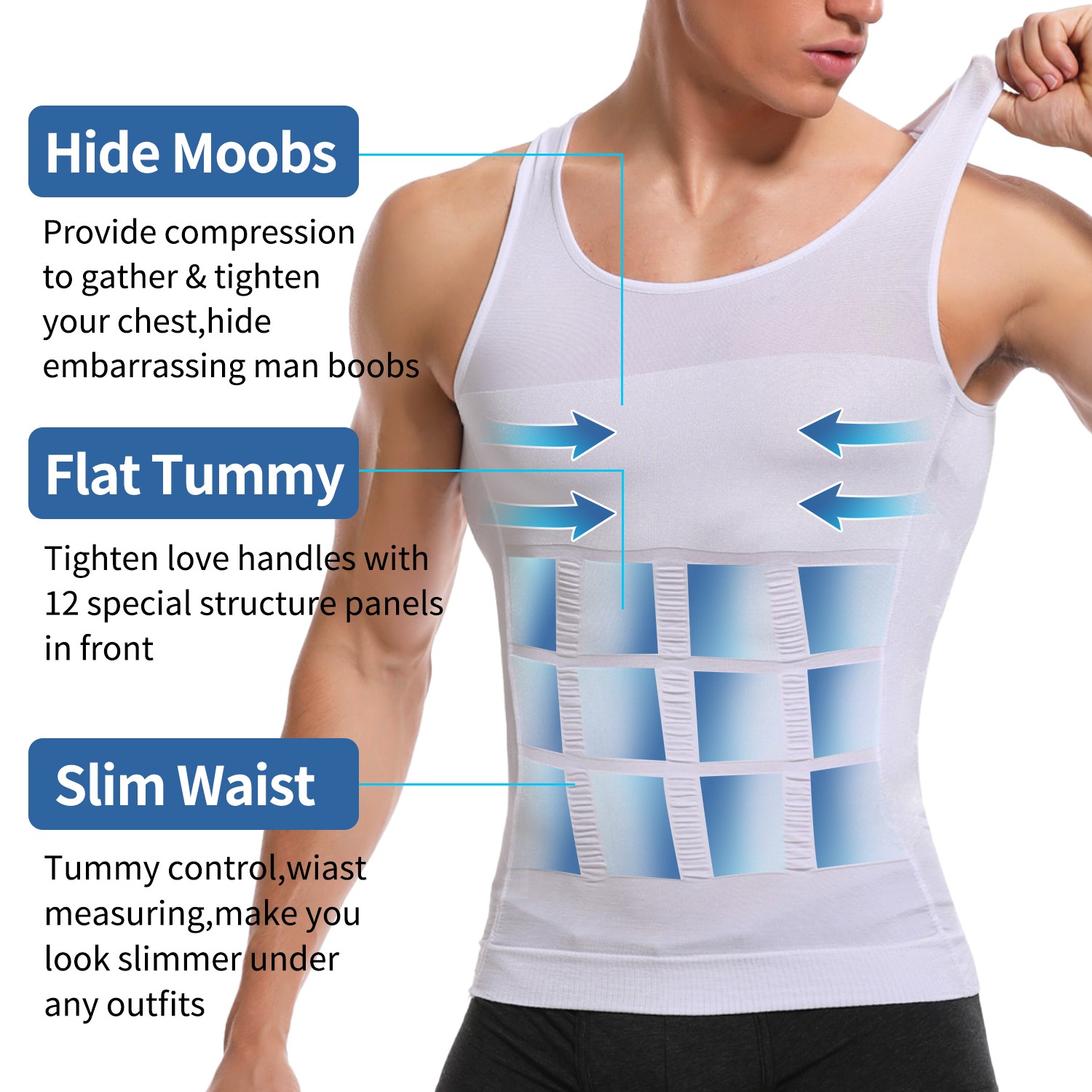 Gynecomastia Moobs Compression Vest Shirts Men Tank Top Slimming Body Shaper US
