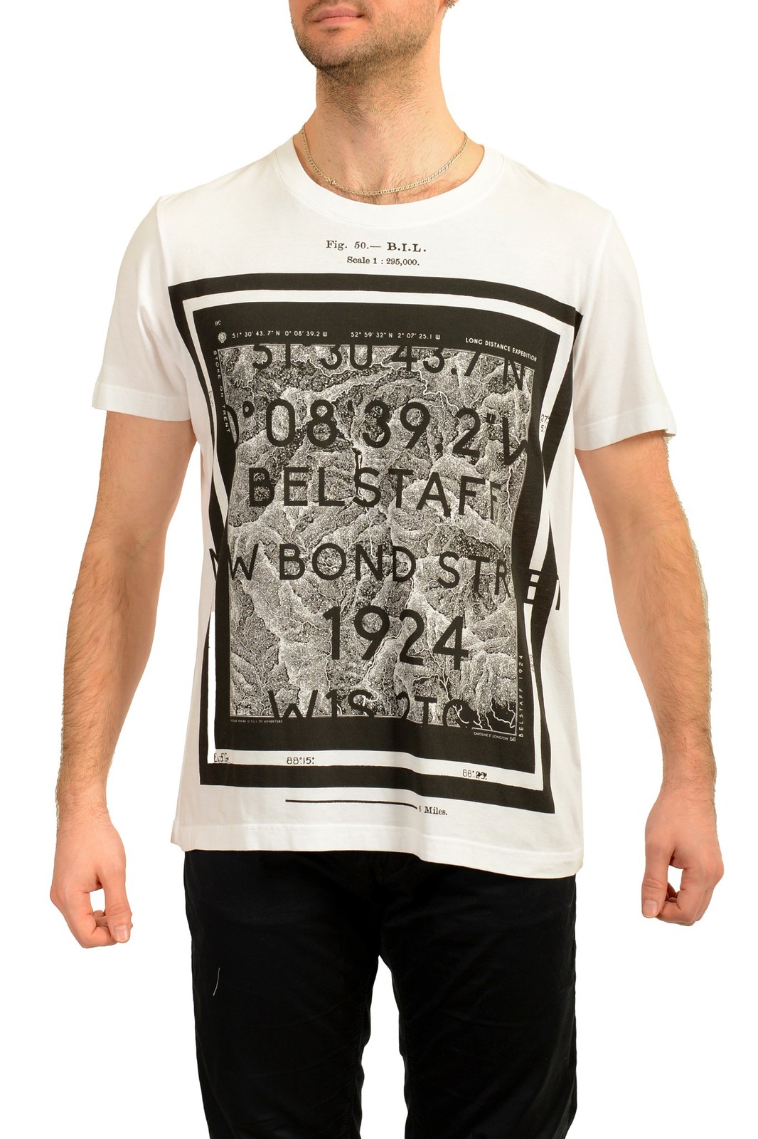 Belstaff Men’s White Graphic Print Crewneck Short Sleeve T-Shirt US 2Xl IT 56