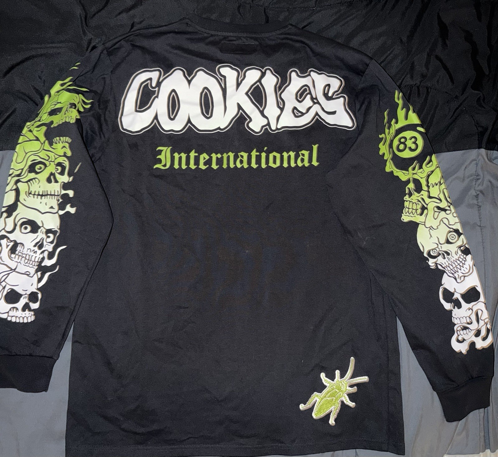 Cookies Men’s Big & Tall 1X Black Long Sleeve Skull Graphic Crew Neck T-Shirt