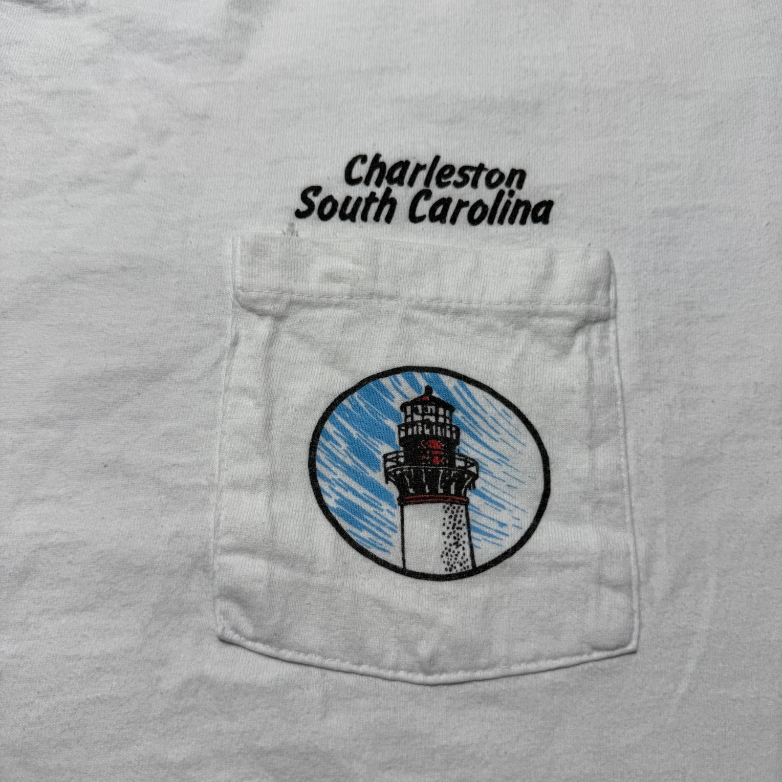 Vintage 90s Coastal Lighthouses Charleston South Carolina Pocket Shirt USA Large