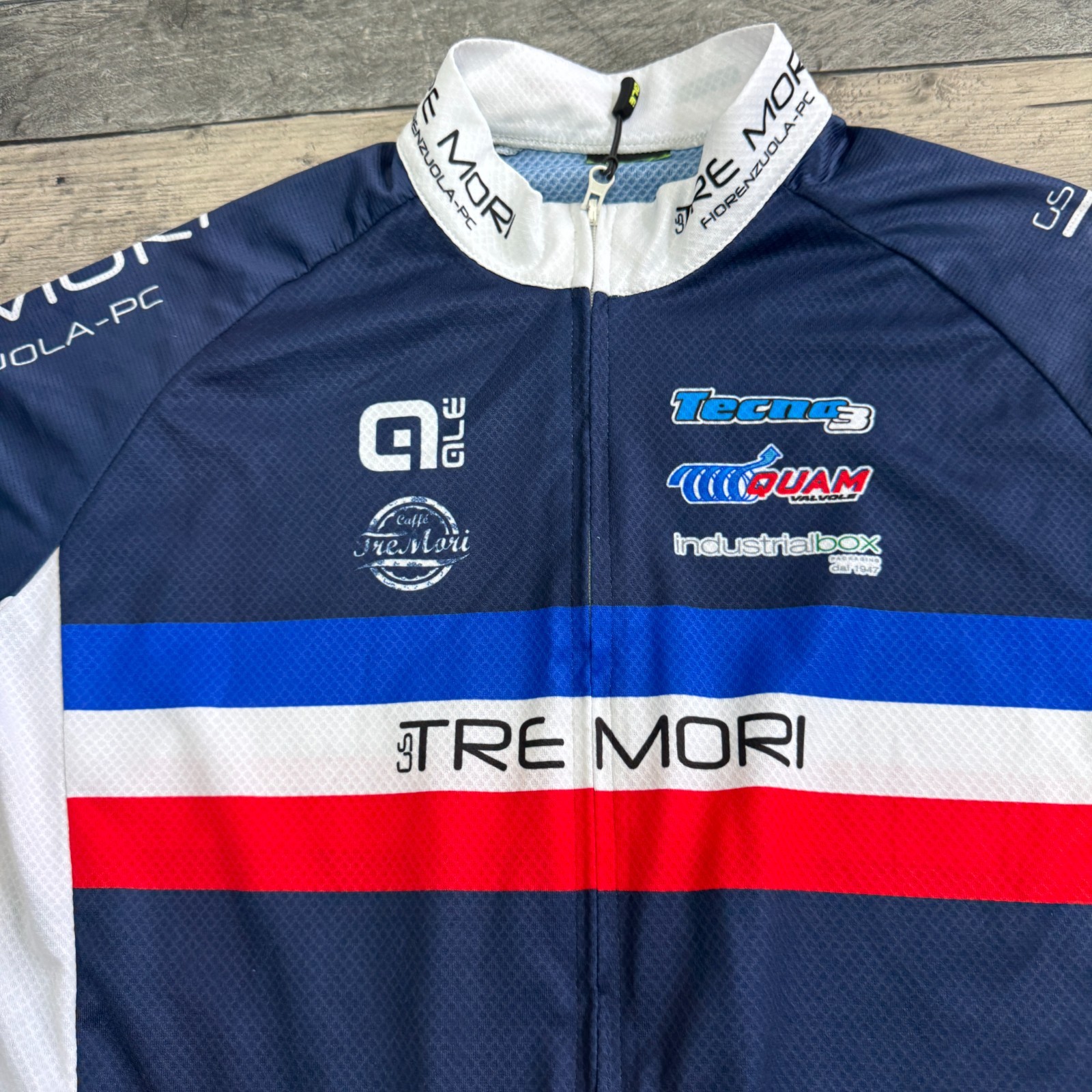 Tre Mori Blue Cycling Jersey Full Zip Short Sleeve Y2K Round neck Mens Large