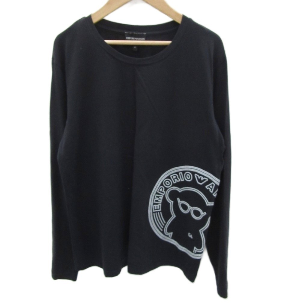 Emporio Armani Mens Long Sleeve T-Shirt Black Cotton Polyurethane Size 42