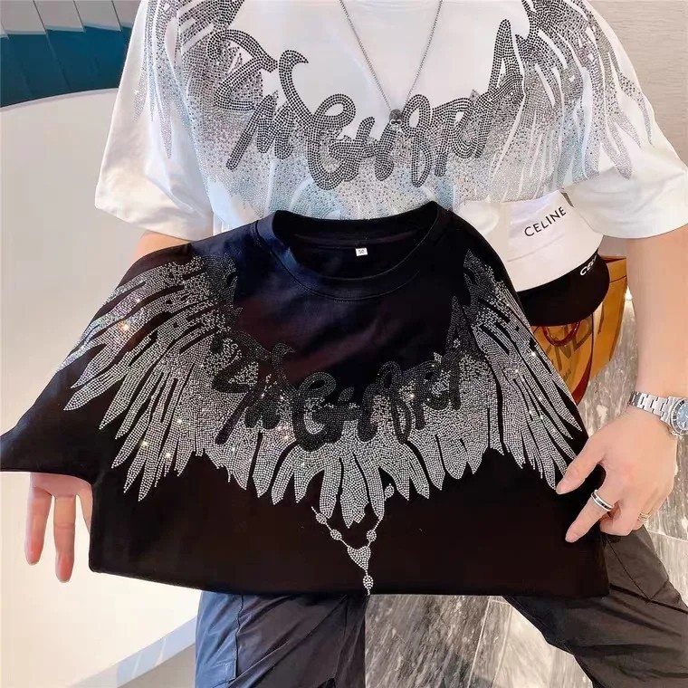New Men Luxury Diamond Wings Rhinestones Fashion T-Shirt High Quality