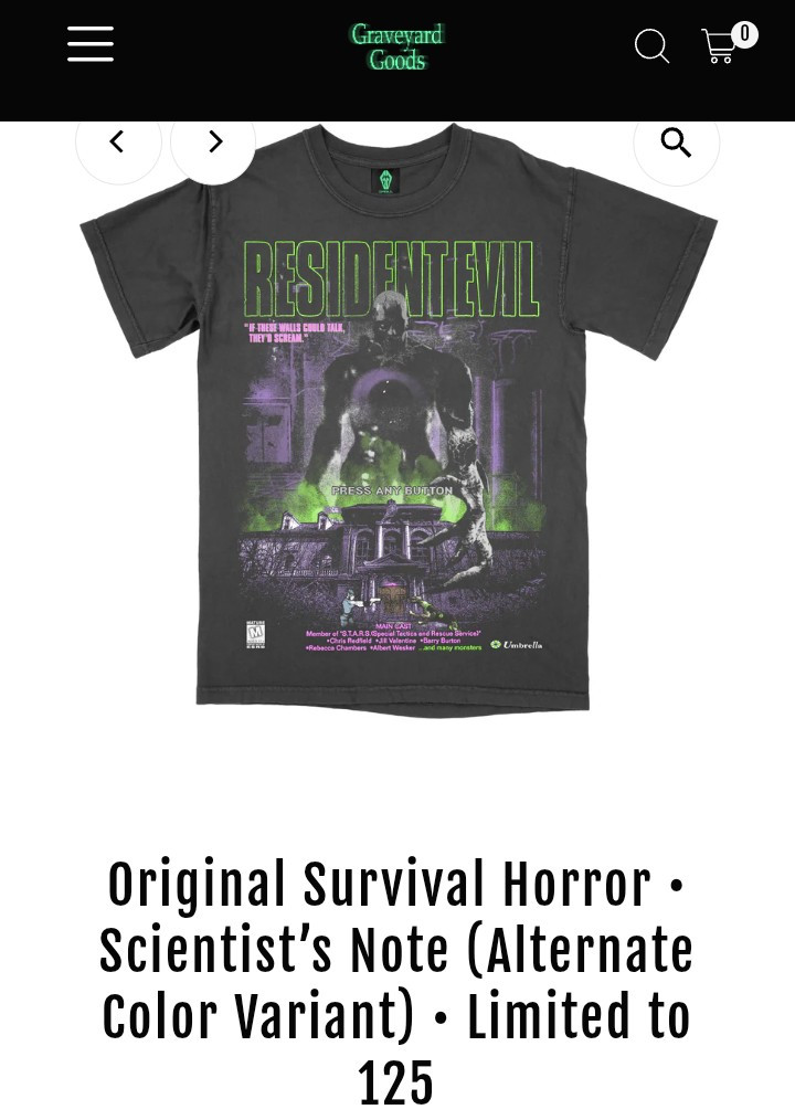 Graveyard Goods XL Tee Resident Evil Scientist’s Note LE 125 Unworn Sealed