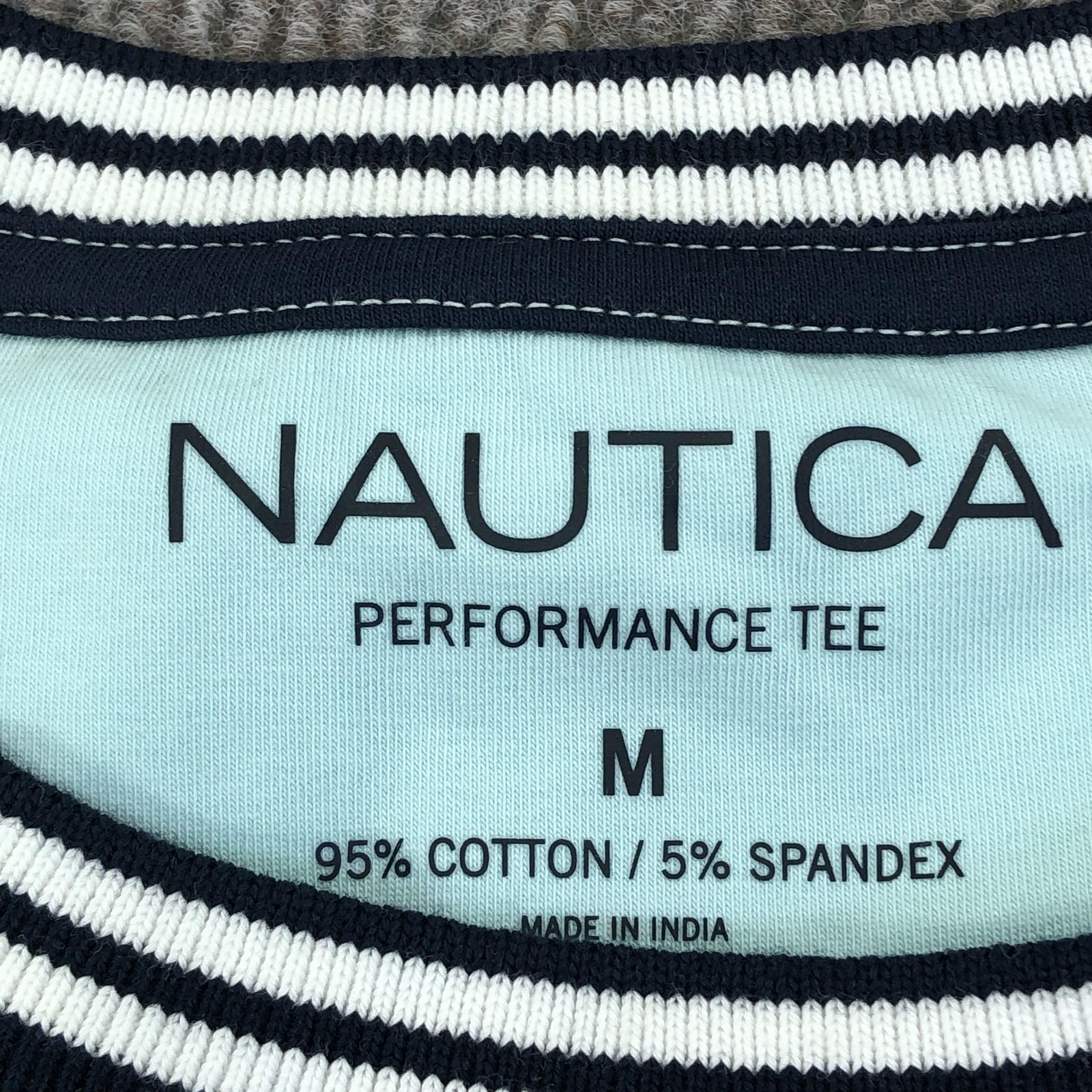 Nautica Shirt Mens Medium Blue Performance Sail Logo Tee Tagless Nautical Ringer