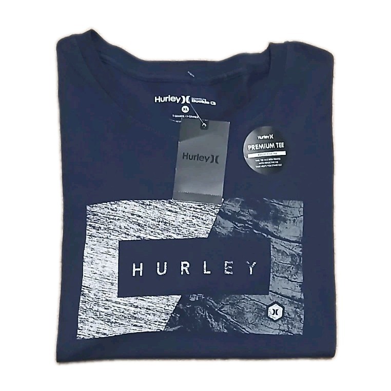 Hurley Mens Long Sleeve Premium Navy Blue Tee Logo Shirt Reflective Ink Size XL