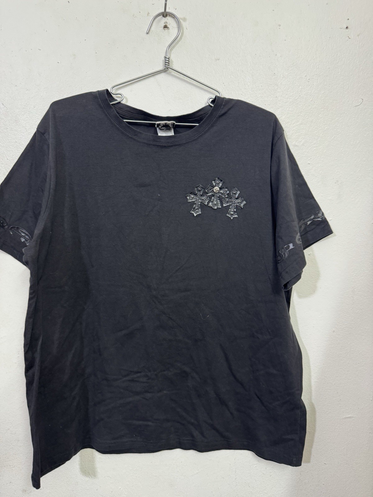 Chrome Hearts Multi Cross Patch Leather T-Shirt XXL Faded Black USA Rare