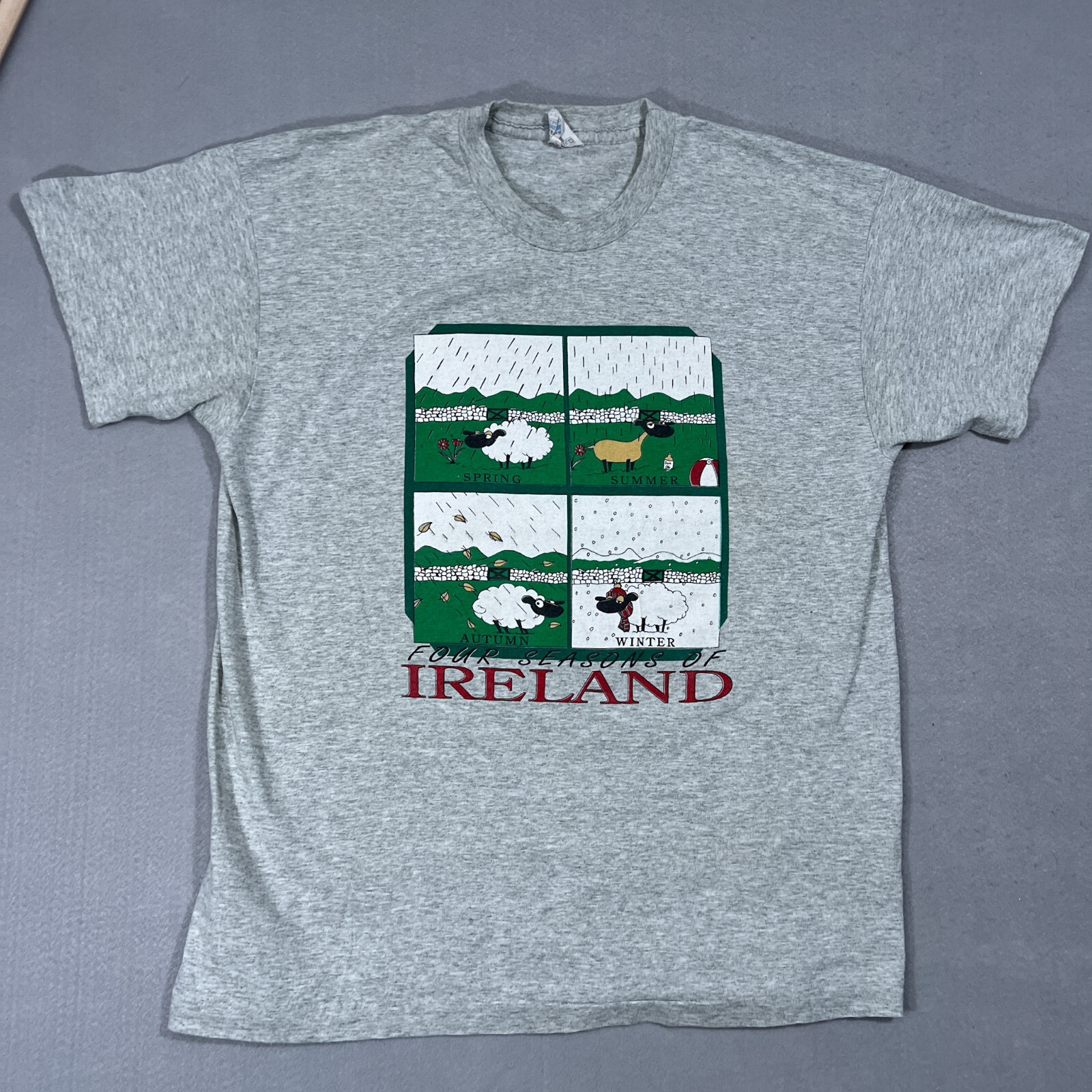 Vintage The Four Seasons of Ireland Mens Gray XL Funny TShirt MADE IN USA