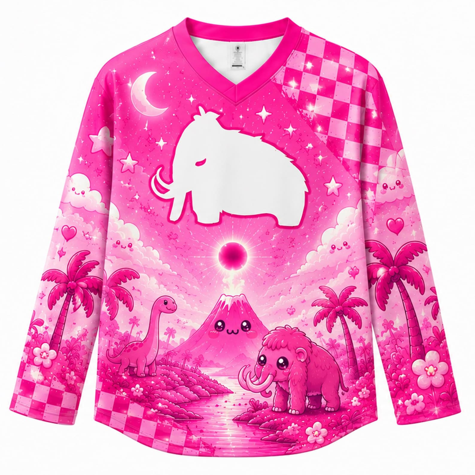 Pink Kawaii Hockey Jersey, Pastel Dinosaur Rave Streetwear, EDM Festival Apparel