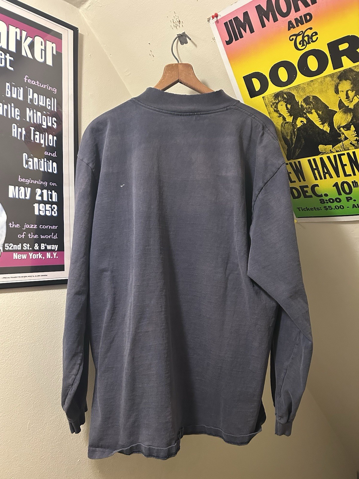 LEE vintage 90s SUN FADED Distressed Navy Long Sleeve GRUNGE Mock Neck Shirt XL