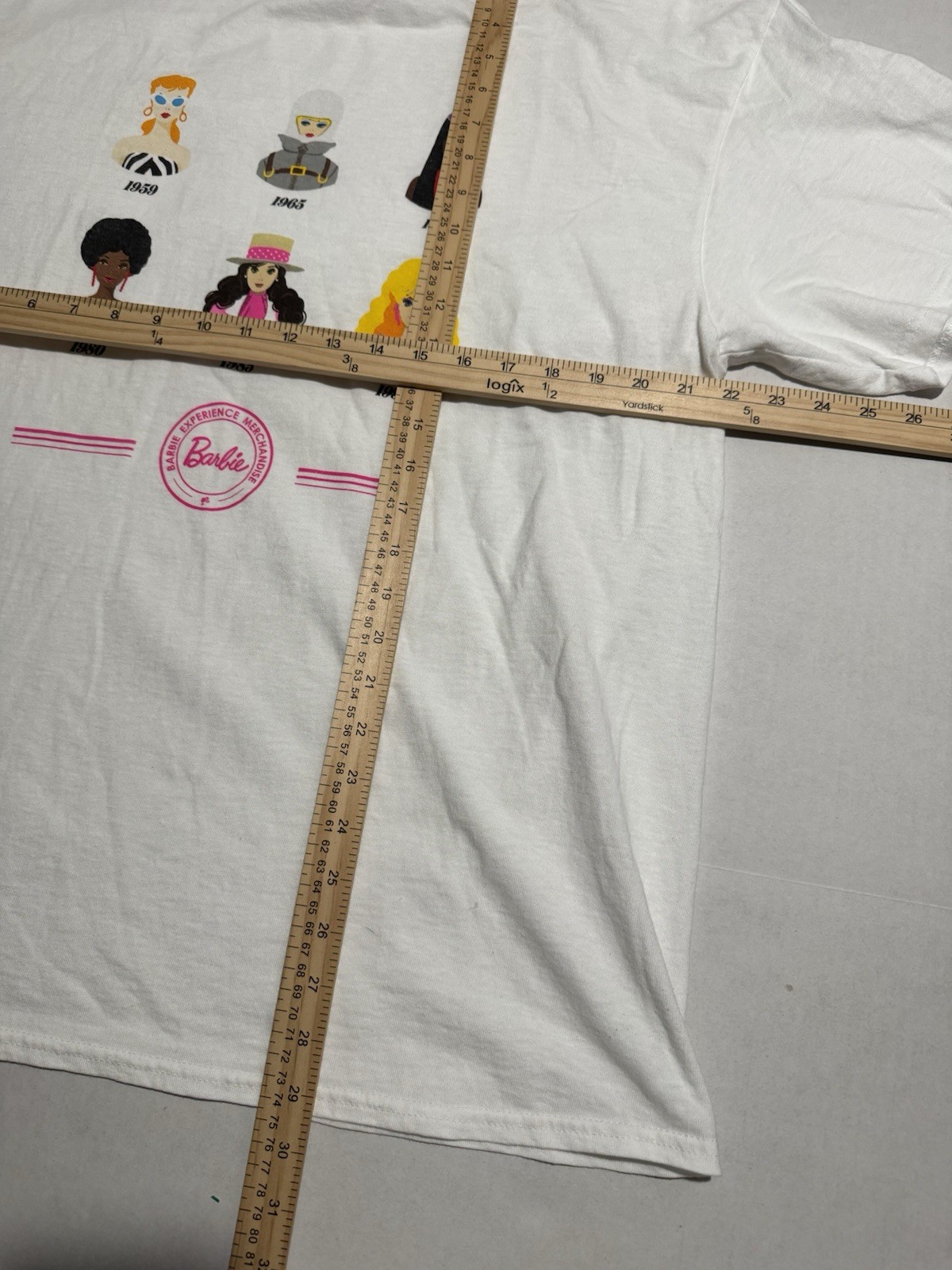 Barbie Decades Character Print 1950s-1990s, White Tee, XL #1023