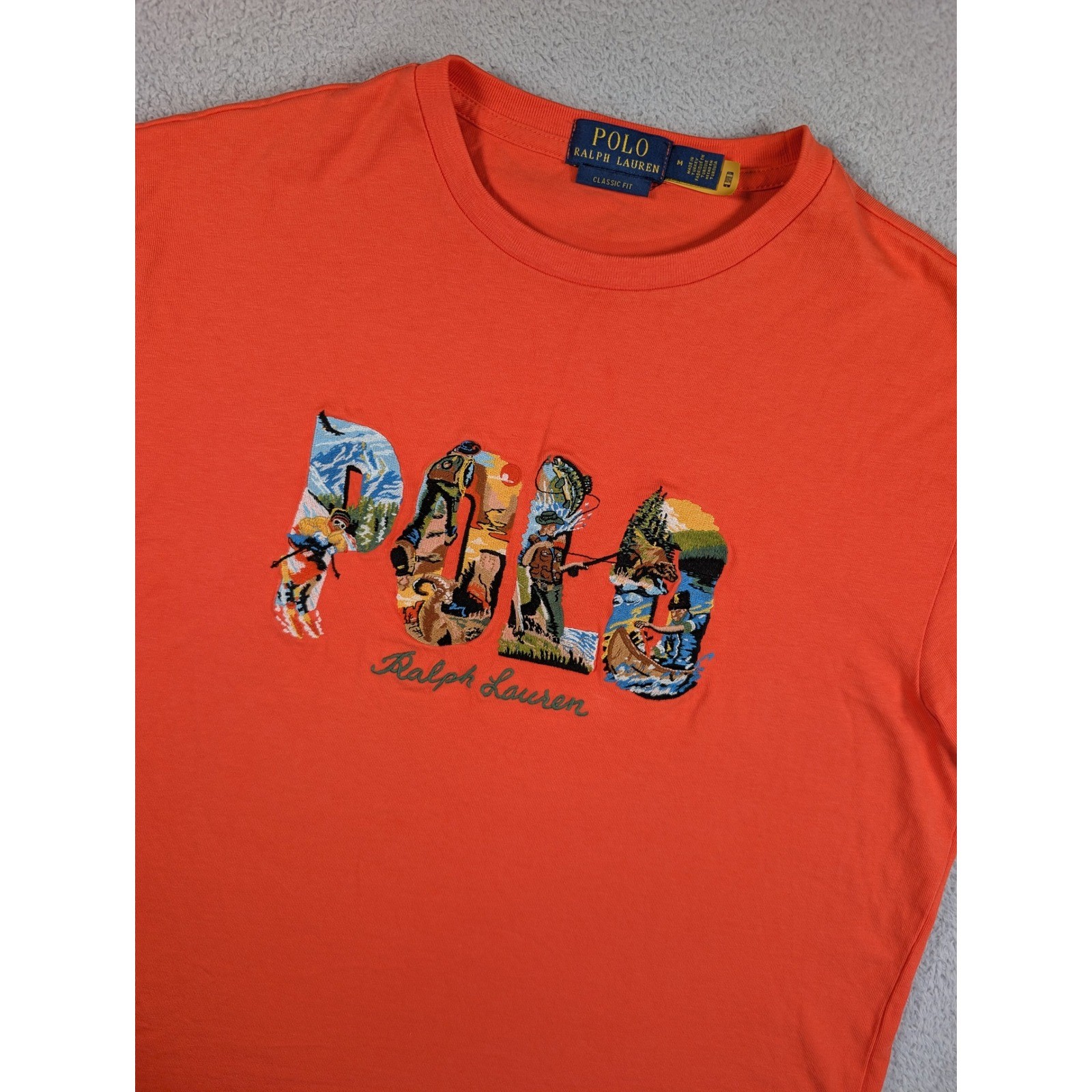 Polo Ralph Lauren Mens Classic Fit Embroidered Outdoor Graphic T-Shirt Orange M