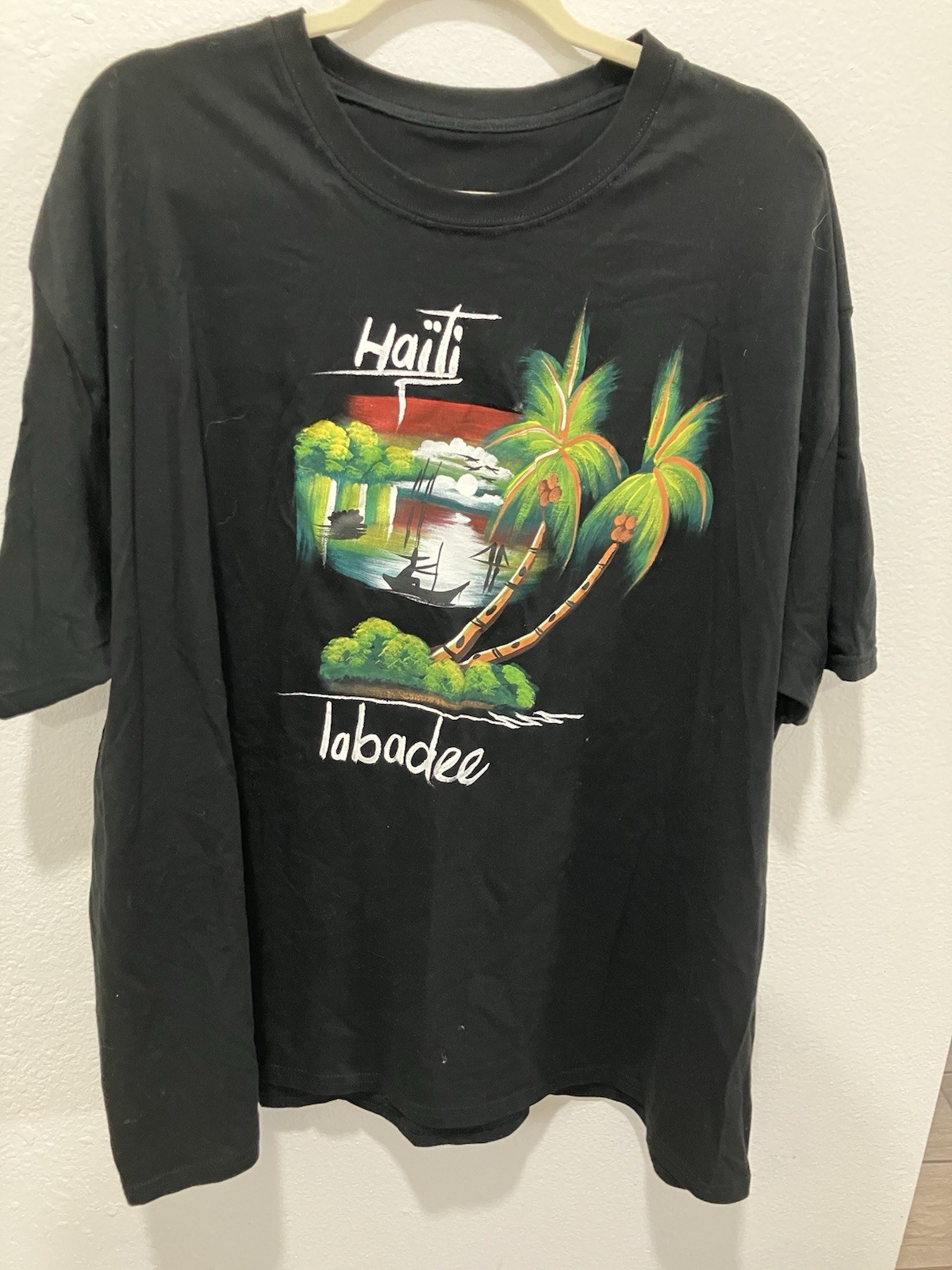 Hand Painted Shirt From Labadee Haiti Boat On Water Design Size XL Men