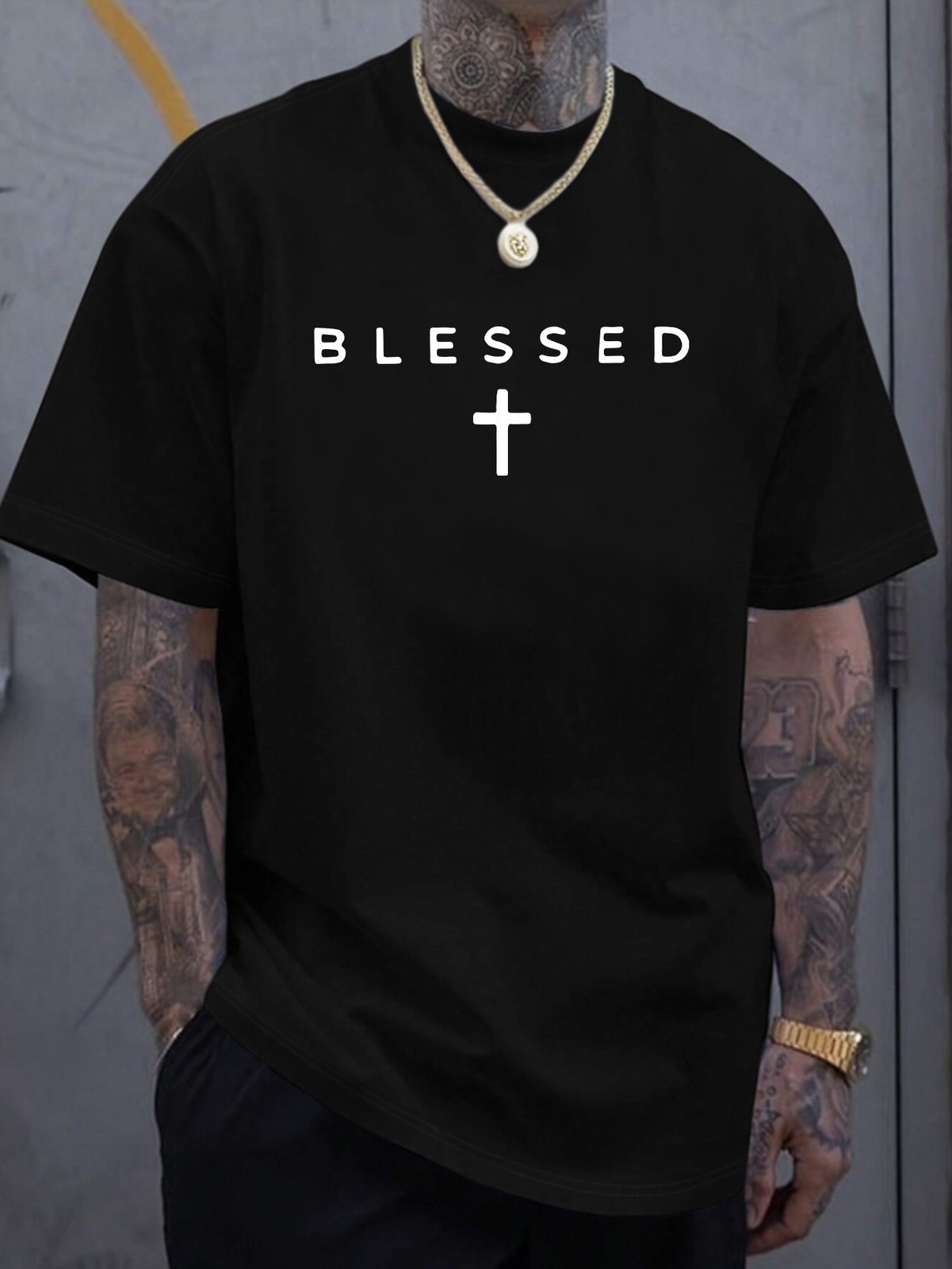 Men’S “Blessed” Cross Print T-Shirt – Casual Crew Neck, Short Sleeve, Lightweigh