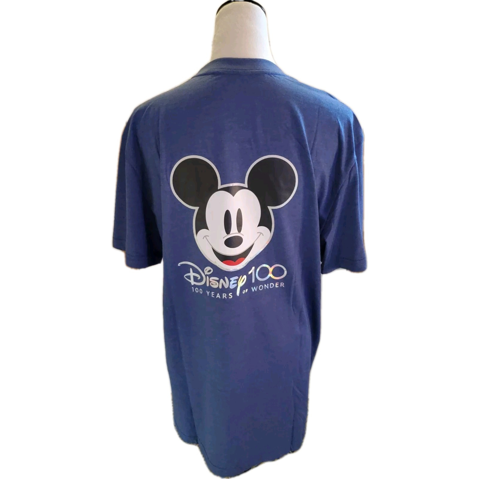 NWT Unisex Disney Blue T-Shirt 100th Celebration Front & Back Graphics Sz.Lg