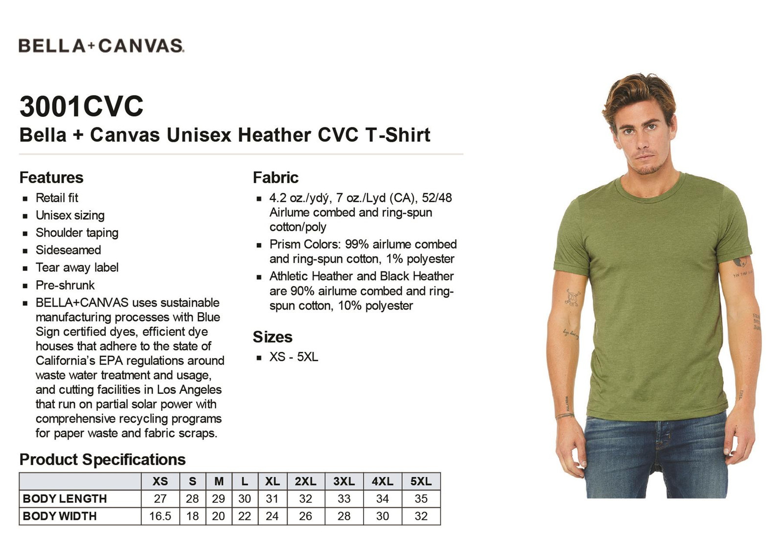BELLA+CANVAS Unisex Short Sleeve Heather CVC Crew Neck Stylish T-Shirt 3001CVC
