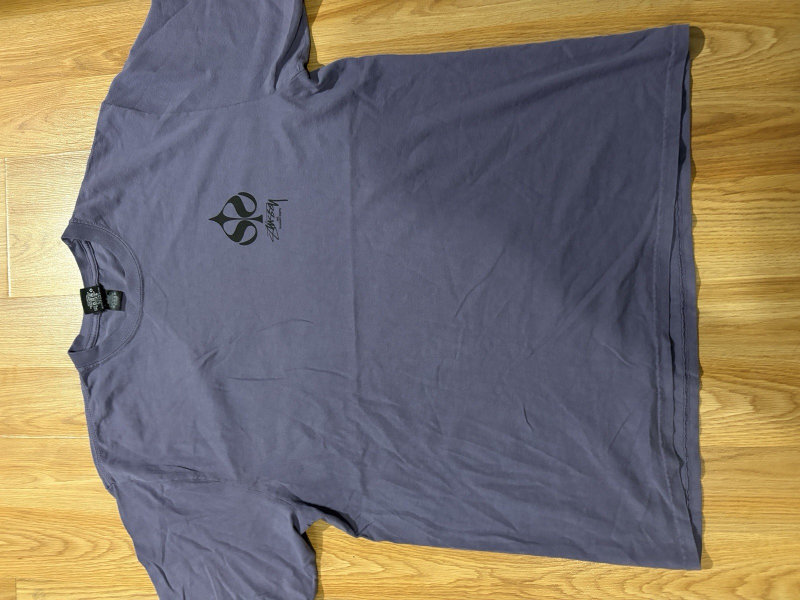 Real Stussy Men’s Purple Graphic Print Crew Neck Short Sleeve T-Shirt Size L