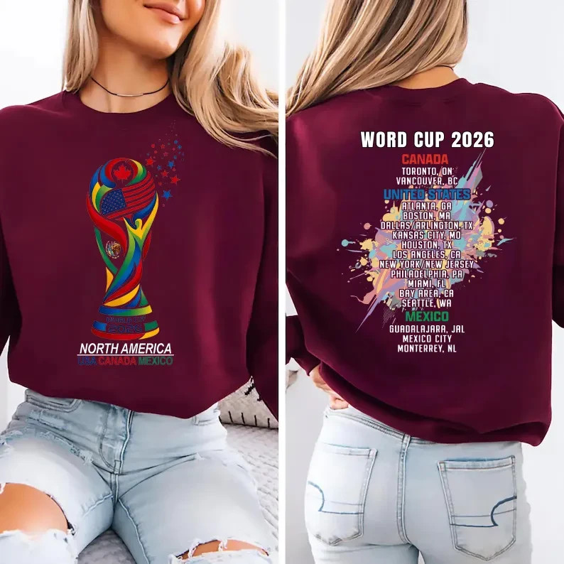 World Cup 2026 Host Cities Double Sided T-Shirt USA Canada Mexico Tee