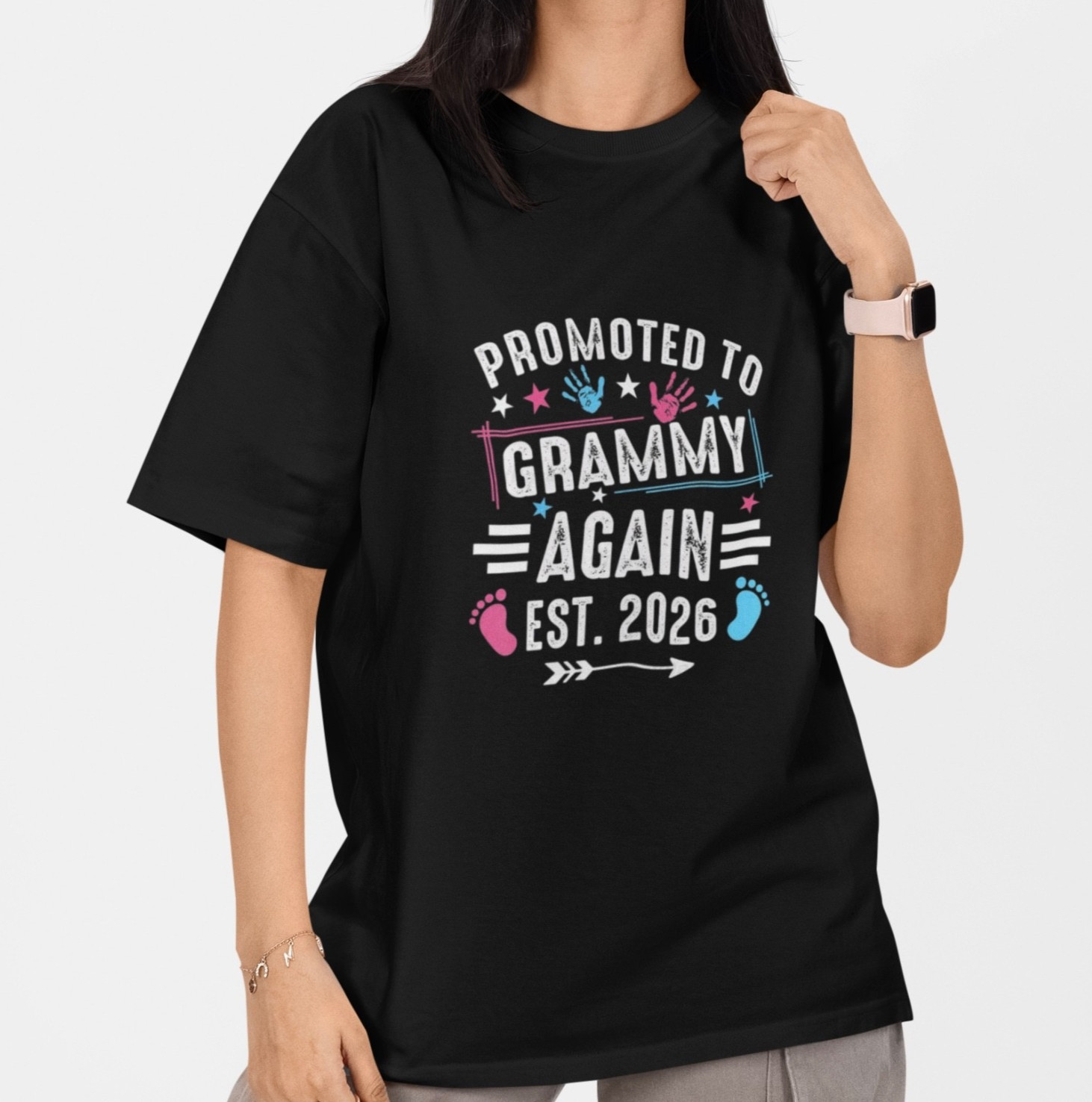 Promoted To Grammy Again 2026 T Shirt Grandma Pregnancy Announcement Gift