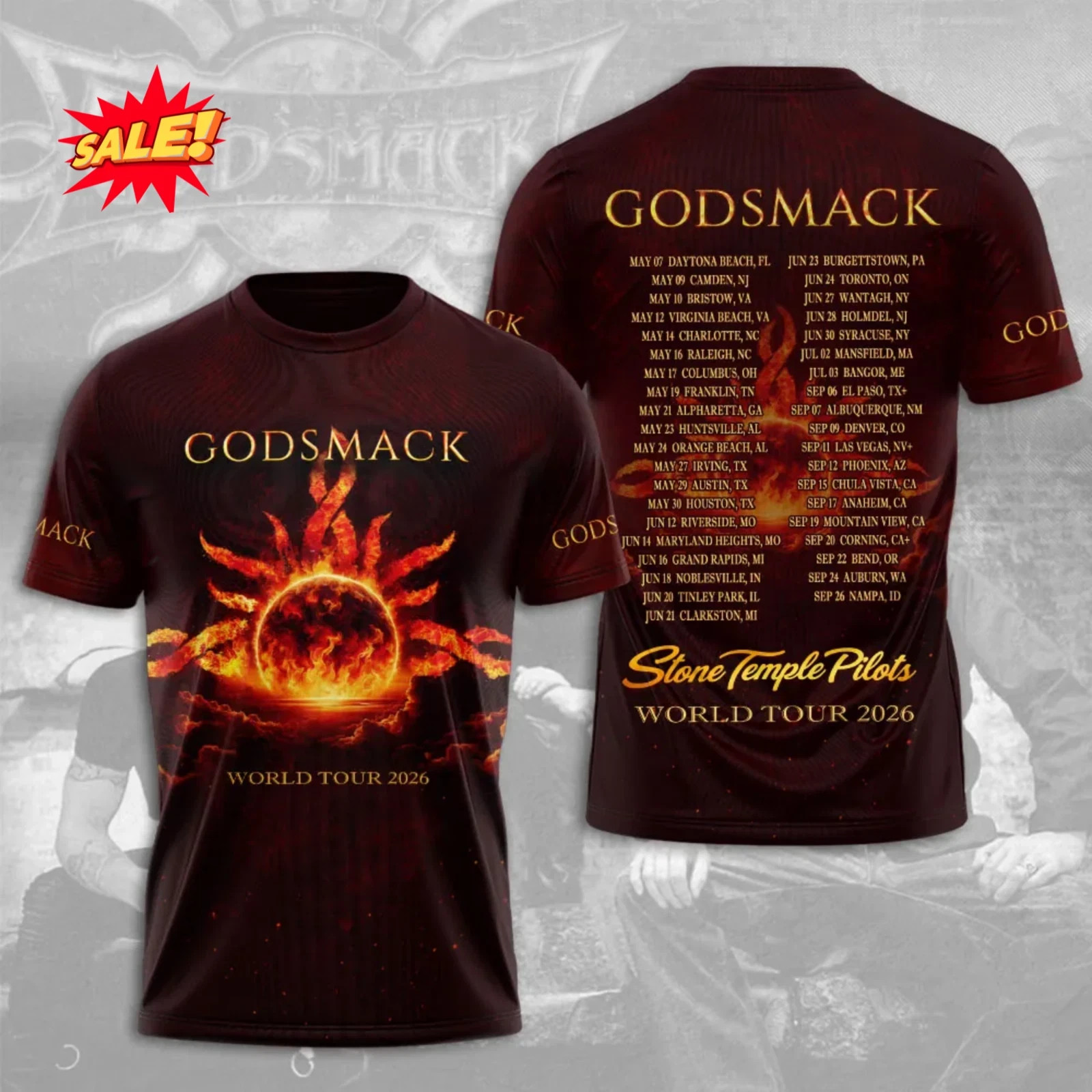 NEW Godsmack Band World Tour 2026 AOP 3D T Shirt For Fans BL973