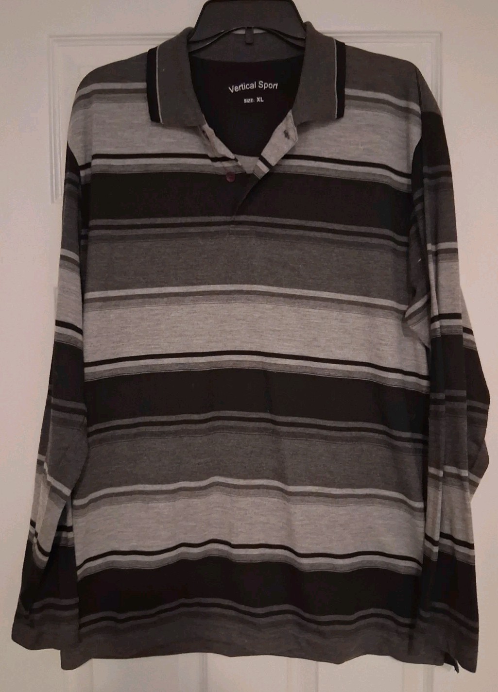 “Vertical Sport” Mens Tshirt, Size Xl, Black Gray Striped, Long Sleeve, Slim Fit