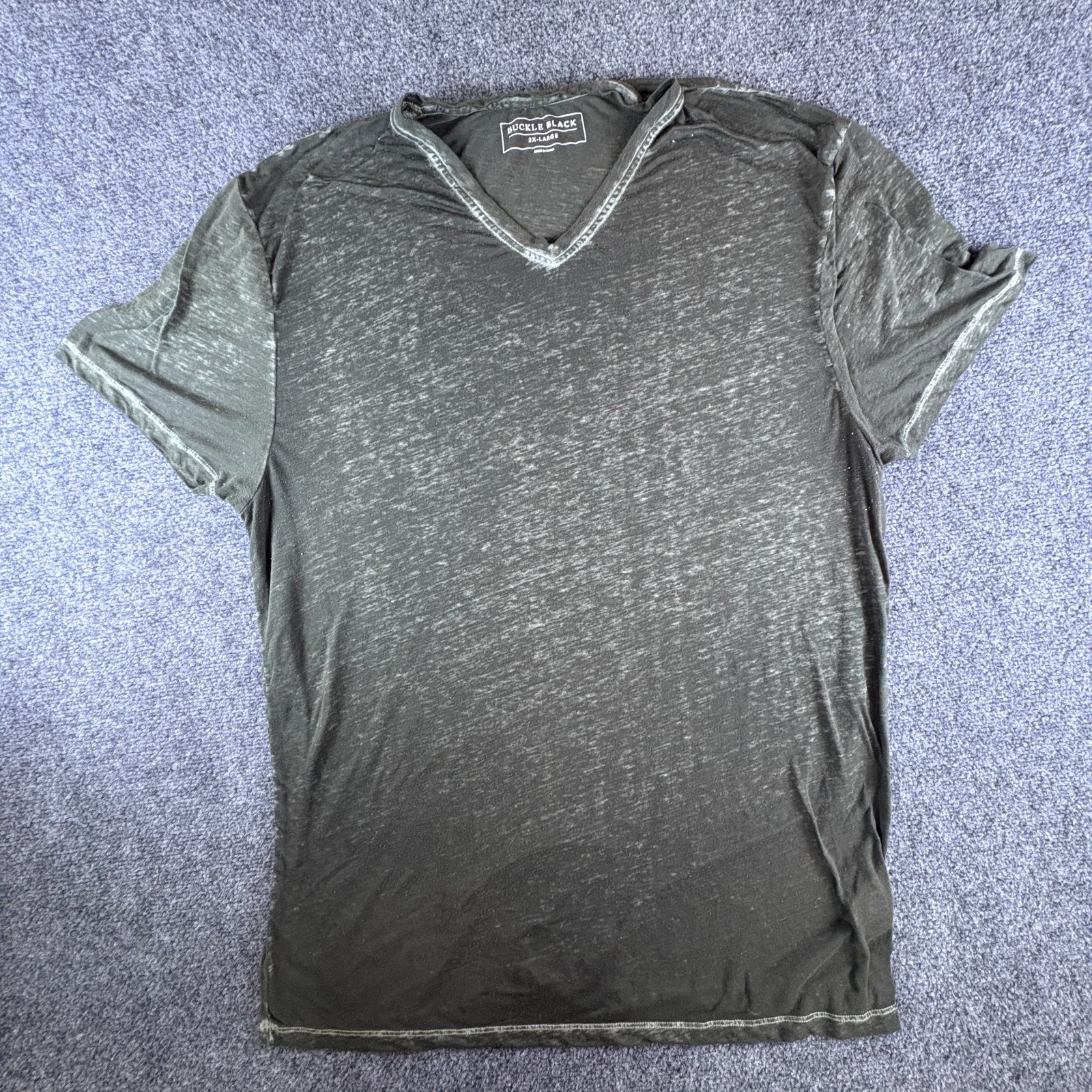 Buckle Black Burnout T-Shirt Mens 2XL Cotton V Neck Short Sleeve Everyday Wear