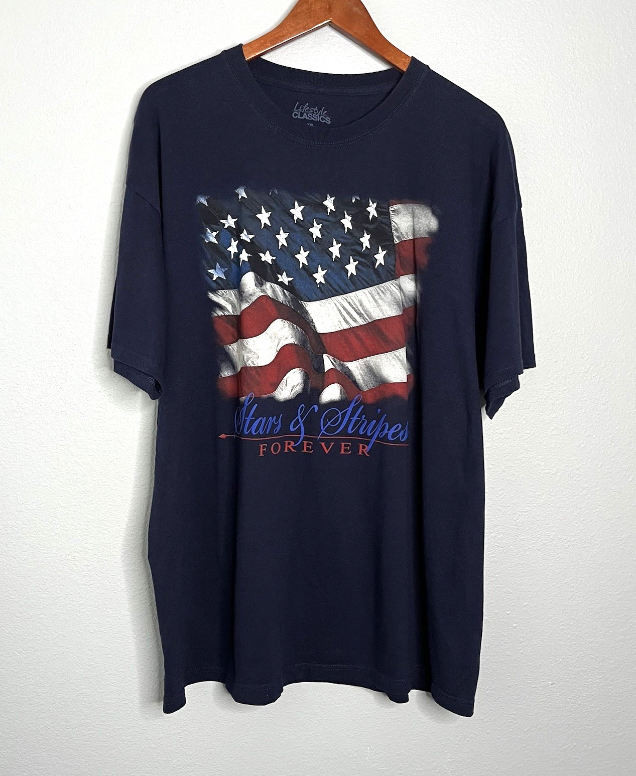 Lifestyle Classics Mens T Shirt Navy 2XL American Flag Graphic Print