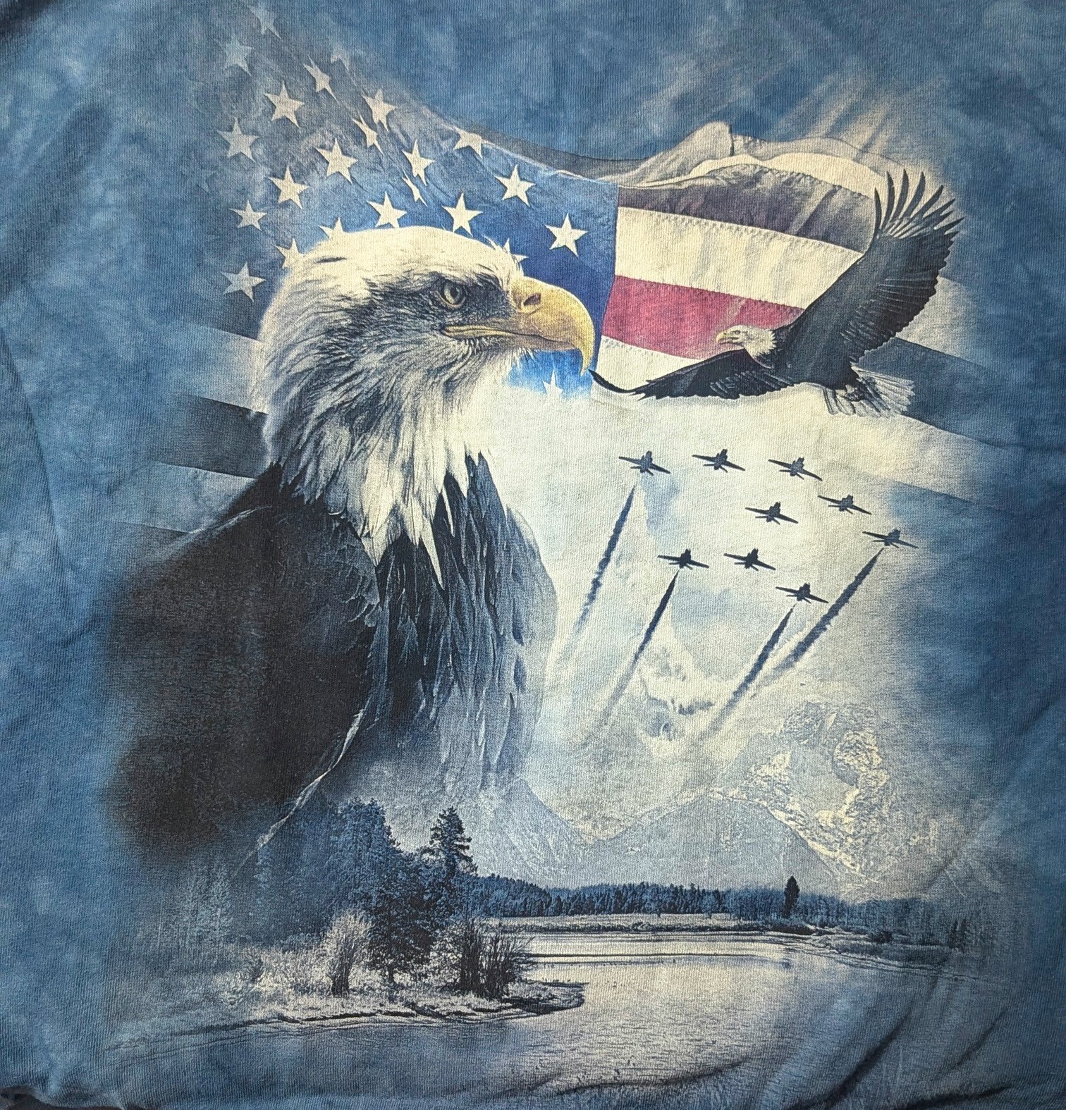 NEW Tie Dye Patriotic July 4 TShirt Eagle Jets Mountain River Flag 2XL Unisex