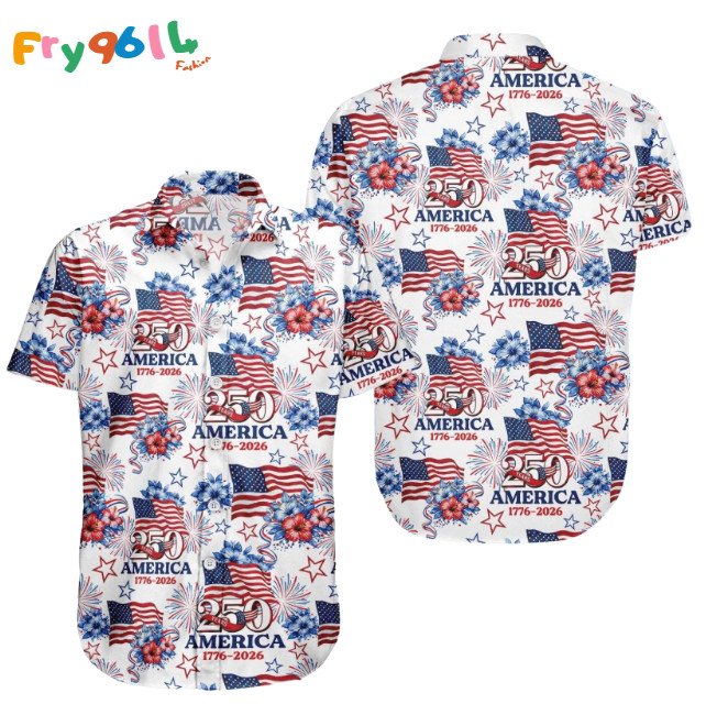 USA 250th Anniversary Button Shirt, Semiquincentennial Hawaii Shirt