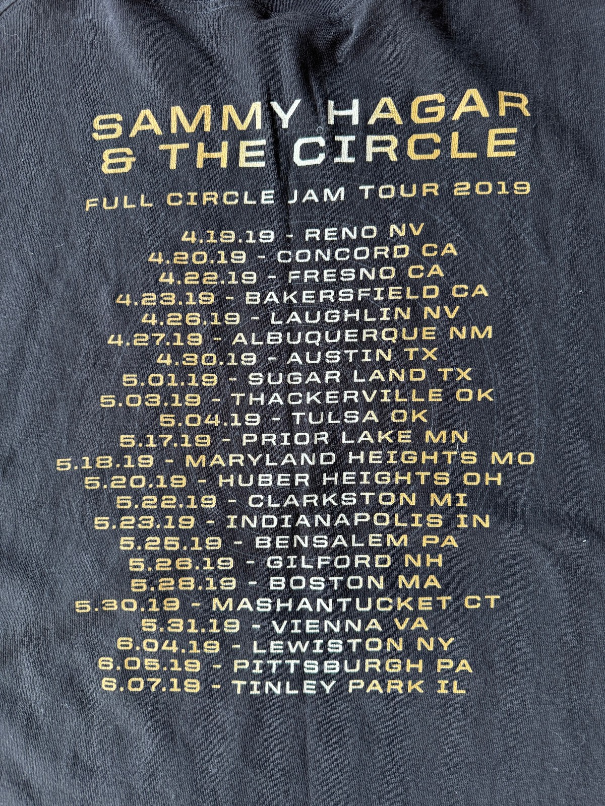 3XL Sammy Hagar & The Circle 2019 Concert Tour T Shirt Black Mens XXXL