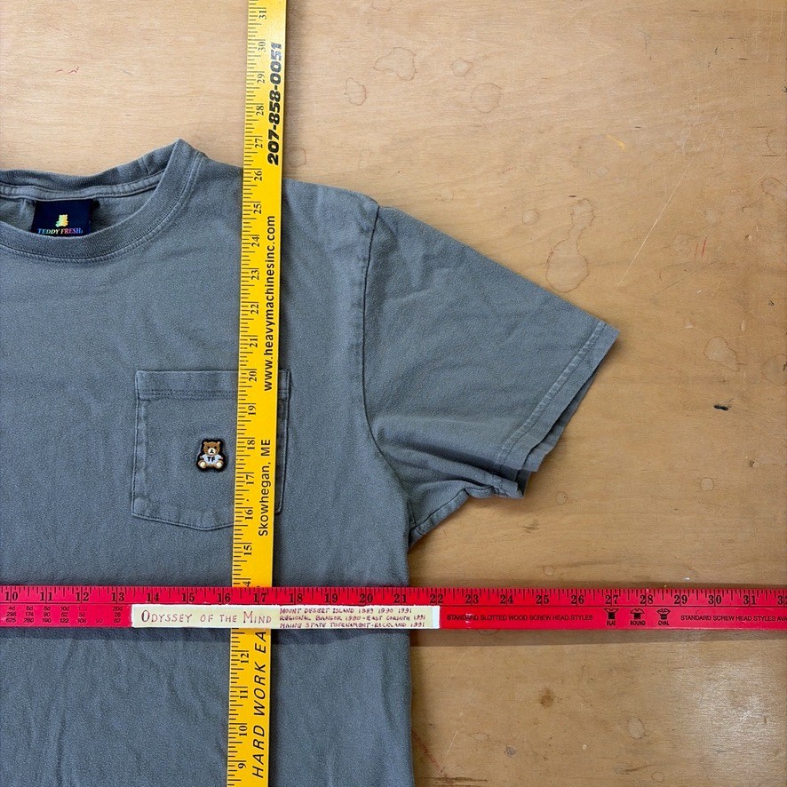 Teddy Fresh Classic Pocket Tee Embroidered Bear Green Mens Large Cotton