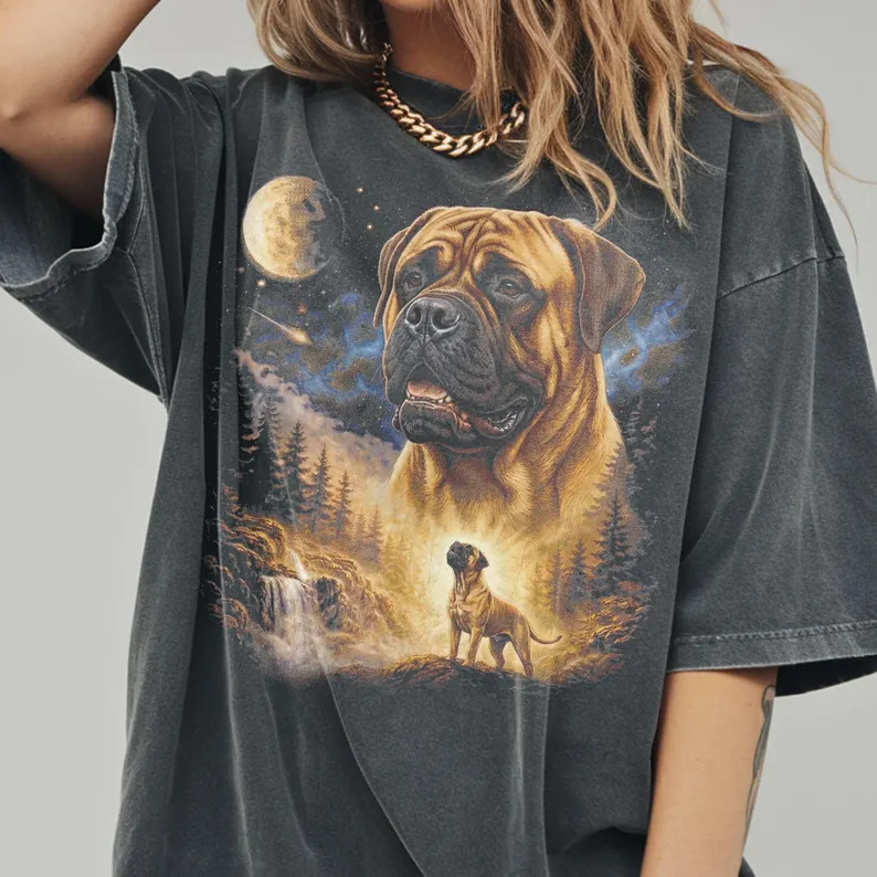 Comfort Tee Bullmastiff Howling Moon Dog Animal Pet Lover Shirt