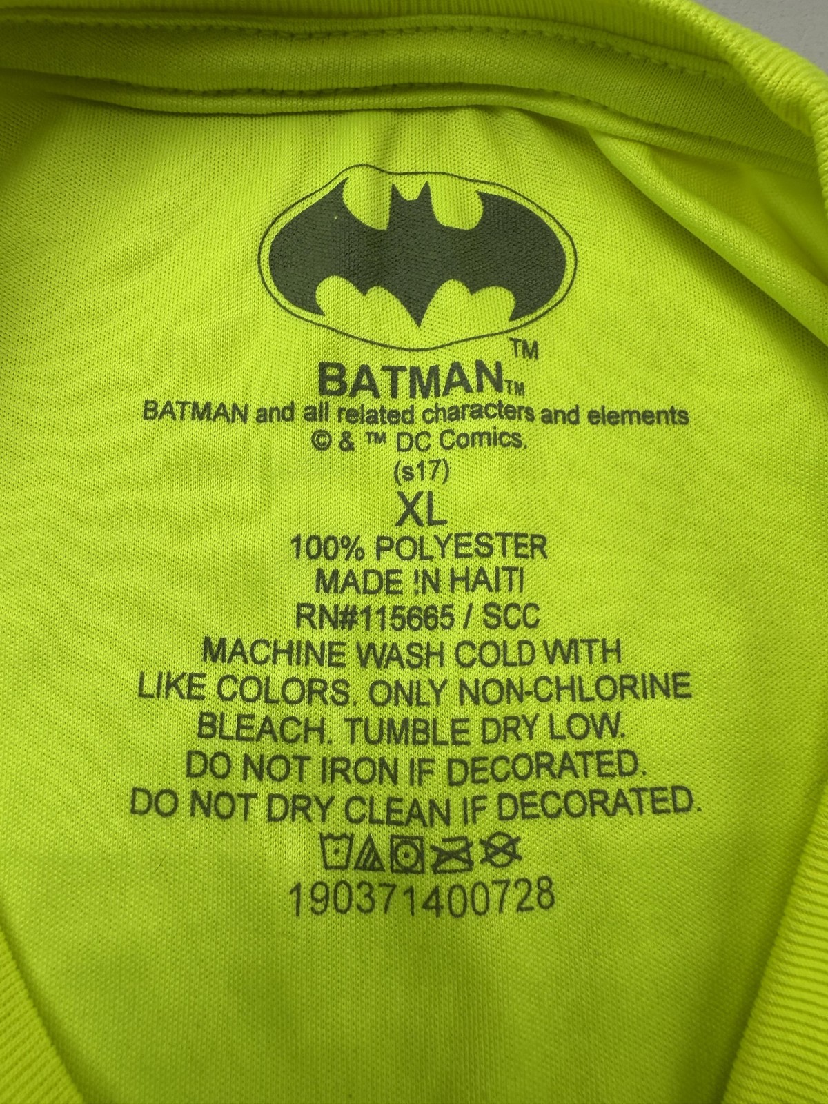 Batman Shirt Mens XL Neon Yellow Dripping Logo Graphic Tee DC Comics Superhero