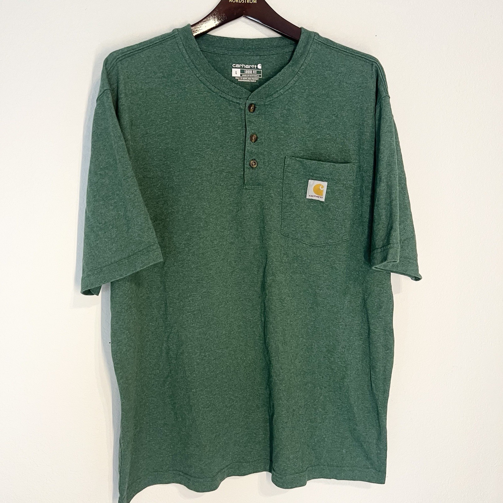 Carhartt Loose Fit Henley Pocket T-Shirt Men’s Green Short Sleeve L TK0084-M