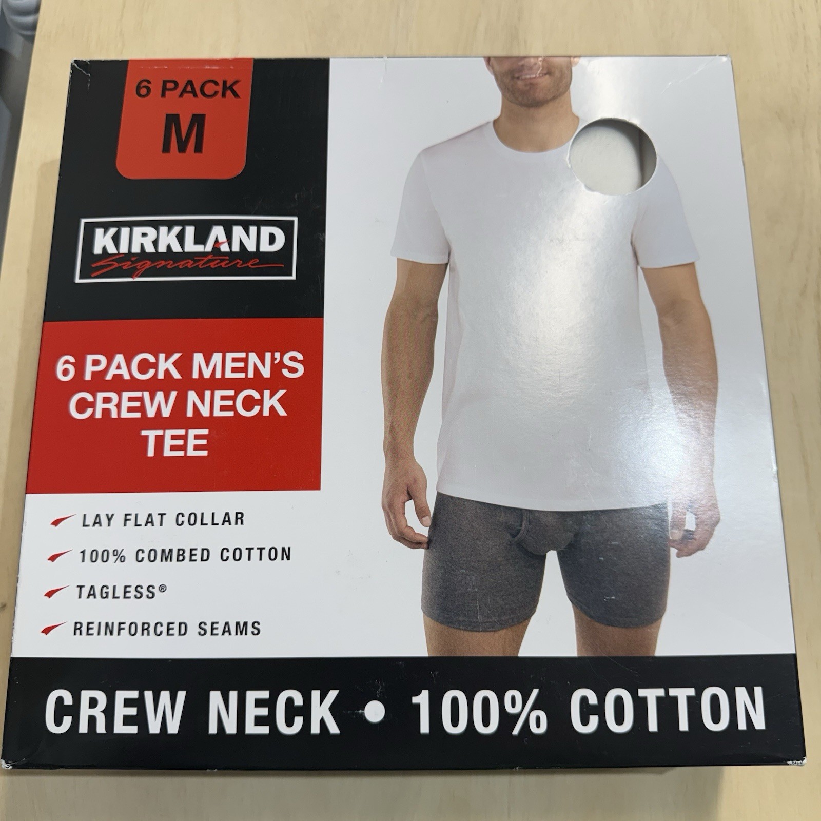 Kirkland Signature Men’s Lightweight Cotton Crew T-Shirts, 6-Pack White Size M